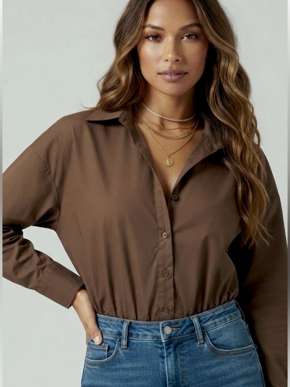 NWT ASTR Button-Front Bodysuit Shirt Size S